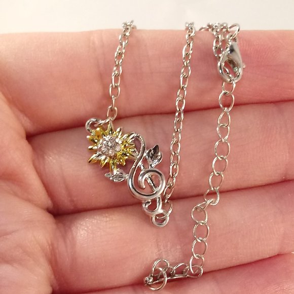 Sterling Silver Plated Diamond Zircon Sunflower Music Clef Note Heart Bracelet - Picture 1 of 4